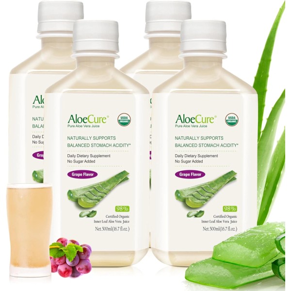 USDA Organic Aloe Vera Juice Grape Flavor, Made within 12
