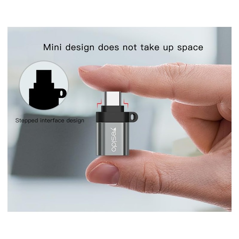 Yesido USB to Type-C OTG Mini Adapter with Lanyard, Aluminium