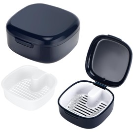 Zikenis Denture Box with Strainer, Braces Box, Denture Box, Portable Denture Box Cover, Denture Box Retainer, Protesal Container Tooth Rail Box for Holder, Cleaning Box (Blue)