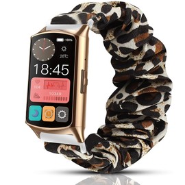 Compatible with EGQINR Smartwatch Bands,Lamshaw 18mm Fabric Elastic Scrunchie Elastic Women Cute Replacement Straps Compatible for EGQINR H31/MKYOPT H31 Smartwatch Fitness Trackers-1.58" (Leapord)