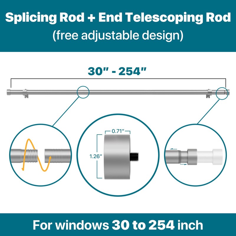Silver Extra Long Curtain Rod 30 to 254 inch, Heavy