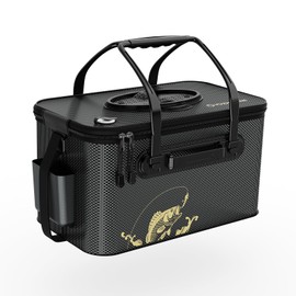 Fishing Bucket Foldable， 6Gallon/8Gallon/10Gallon,Live Fish Container Multi-Functional Live Fish Bait Bucket,for Fishing, Camping, Moving (Black, 8 gallons)