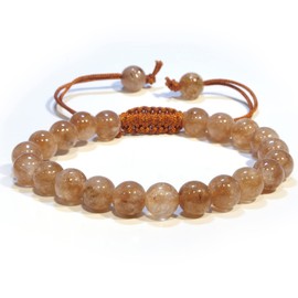 Sunstone Crystal Bracelet – Gemstone Bead Bracelet with Adjustable Macrame String – Chic Gemstone Bracelet for Men and Women – 8mm Round Healing Crystal Bead Bracelets