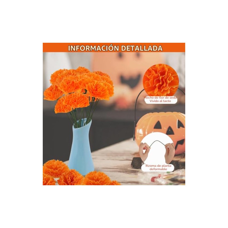 Flores Artificiales de caléndula Colocar,Incluir 50piezas Flores de Cempasuchil Artificiales