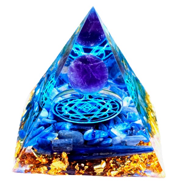 S.fields.inc Crystal Pyramid Orgonite Power Stone Crystal 6x6cm Blue (Hexagon)