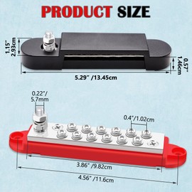 Aienxn Marine Bus Bar 12V 150A 1/4" Stud Power Distribution Block, Buckle Designed Bottom Battery Busbar, Automotive Buss Bar 12v for Car, Boat and Solar Wiring (Black+Red)