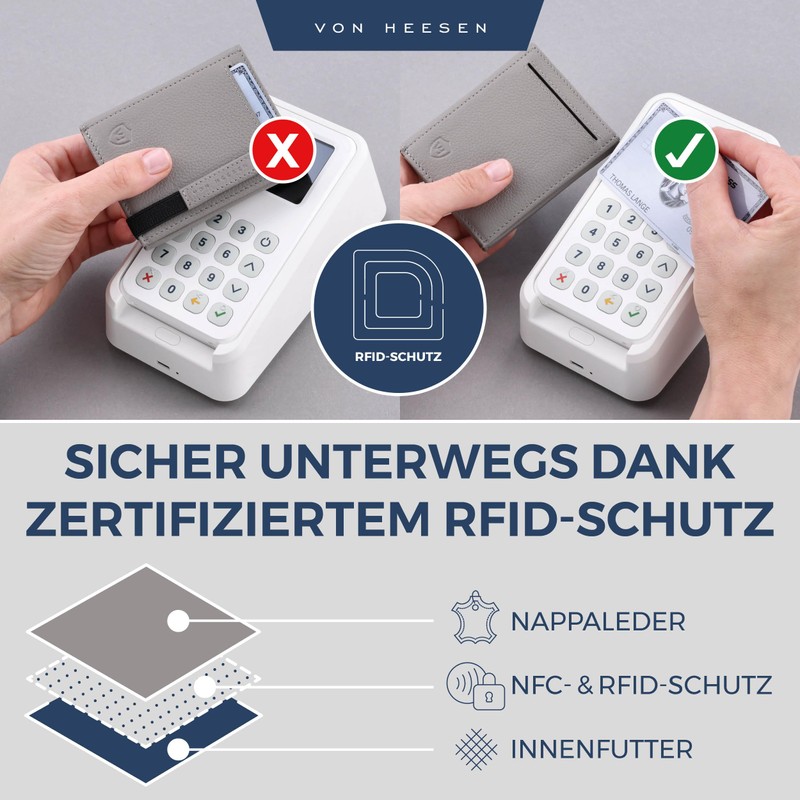 VON HEESEN slim wallet, gray, With mini coin compartment