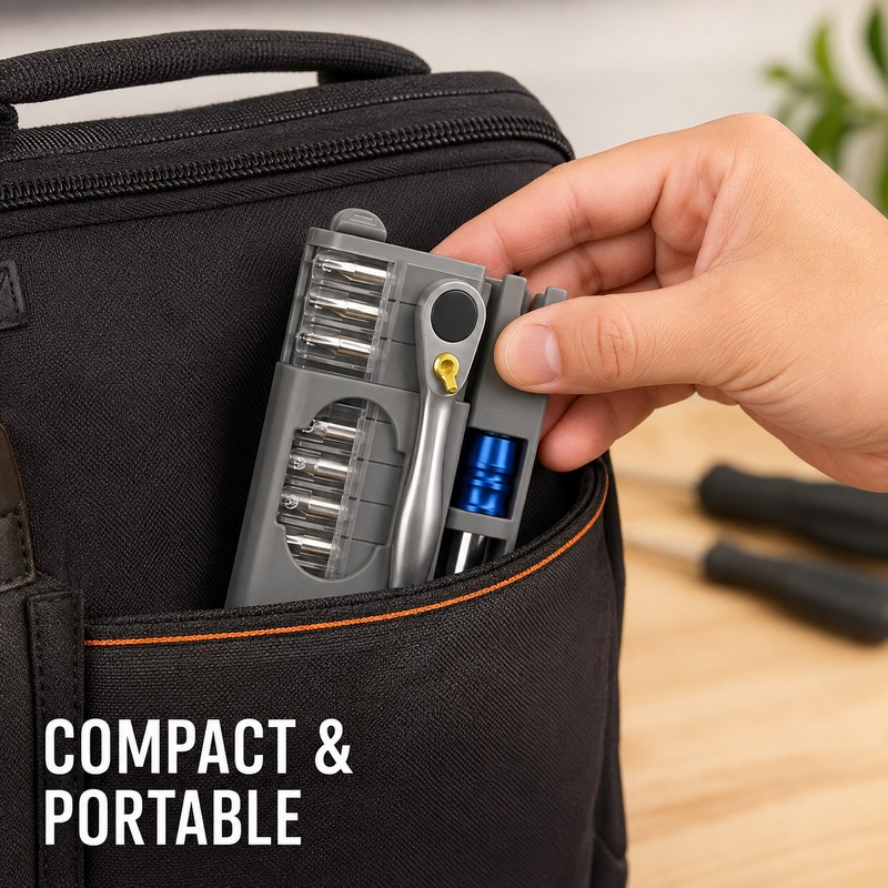 Mini Ratchet Screwdriver Bit Set with Reversible Handle, Magnetic Extension