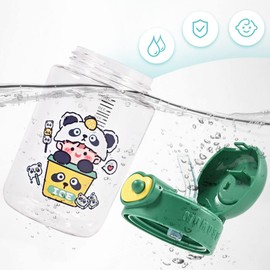 FDBTL Sippy Cup with Straw 12oz Toddler Sippy Cups Soft Baby Straw Cup Learner Cup with Lid, Leak-Proof Spill Proof Trainer Cups For Toddlers Infant 6 Months+ (Green-PANDA)