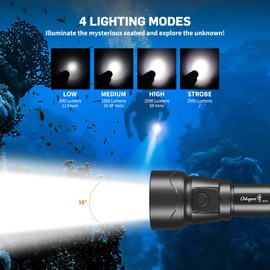 Odepro ND51 2500 Lumens Super Bright Dive Light with 4 Modes, Scuba Diving Torch with Button, IP68 Waterproof Professional Submersible Flashlight for Underwater Exploration