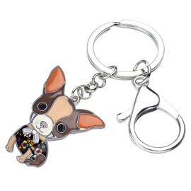 DOWAY Enamel Sweet Chihuahua Dog Animal Keychain Keyring Bag and Belt Loop Accessory for Adults Party Jewelry Gifts (Brown)
