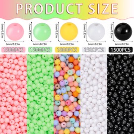 1500 Pcs Acrylic Round Pink Beads for Bracelets 6mm Plastic Colored Beads Jewelry Making Rainbow Resin Beads for Bracelets Making Craft Supplies