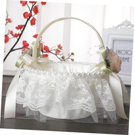 CAXUSD Cesta De Mano De Niña De Las Flores Lazos De Niña Decoración De Mano De Blancas Cesta De Niña De Las Flores Rústica Cesta Blanca De Encaje Para Boda Cesta Pequeña De