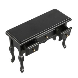 FONGKNOX Dollhouse Writing Desk with Drawer Wooden Desk Miniature Doll House Table Miniature Computer Desk Model for Building DIY Projects Black