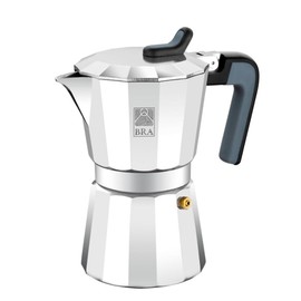 BRA Deluxe2 Espressokocher, Aluminium 6 tassen schwarz/edelstahl