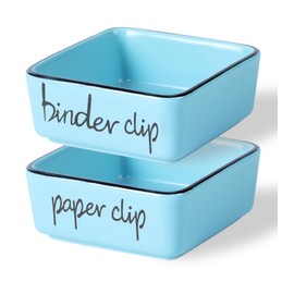 ONTUBE Farmhouse Square Paper Clip and Binder Clip Holders,Ceramic Binder Clip Dispenser Organizer for Desk, Cute Office Push Pins Holder, 3.3-Inch (Turquoise)