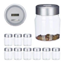 Relaxdays Money Box with Counter, Counting Piggy Bank with Display, Digital Coin Counter, Euro, Gift, 1.2 L, Transparent
