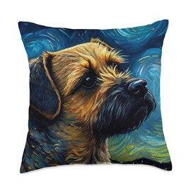 Border Terrier in Starry Night Painting Dog Mom Dad Throw Pillow