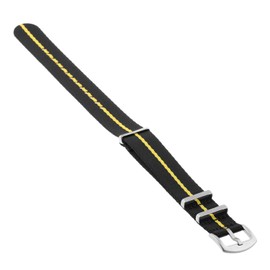 StrapsCo Premium Nylon Seat Belt Wrap Around Watch Band Strap - Black & Yellow (Silver Buckle) - 20mm