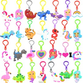 DINESIL 28 Packs Valentines Party Favors Set with Valentines Hearts, Unicorn Keychains, Dinosaur Keychains and Valentines Cards for Kids Valentine Classroom Exchange, Valentine Party Supplies Gifts