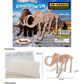 Puzzled 3D Puzzle Woolly Mammoth Wood Craft Construction Model Kit, Fun Unique & Educational DIY Wooden Toy Assemble Model Unfinished Crafting Hobby Puzzle to Build & Paint for Decoration 19pc Pack