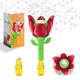 Panacare Flower Bubble Stick, Electronic Rose Bubble Machine Children with Bubble Solution / Light, Bubble Machine 10000+ Bubbles Toy Children Gift / Birthday / Party / Wedding (Red)