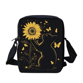 Snilety Cat Sunflower Small Messenger Bag for Women Portable Crossbody Bag Canvas Shoulder Bags Large Capacity Purses Cellphone Case