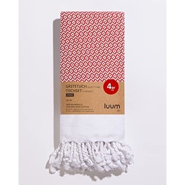 Luum® Set of 4 Hamam Guest Towels, Place Mats, Washable Place Mats, Flannel, 100% Cotton, Quick-Drying, Lint-Free, Red, 33 x 45 cm, Gift Set, Wedding Gift Idea
