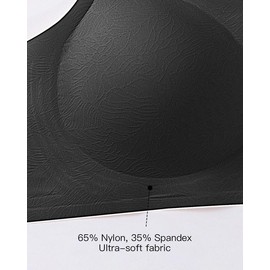 Seamless Bras for Women Full Coverage Floral Wireless Bralette Soft Minimizer Bra with Extender (Large, Black)