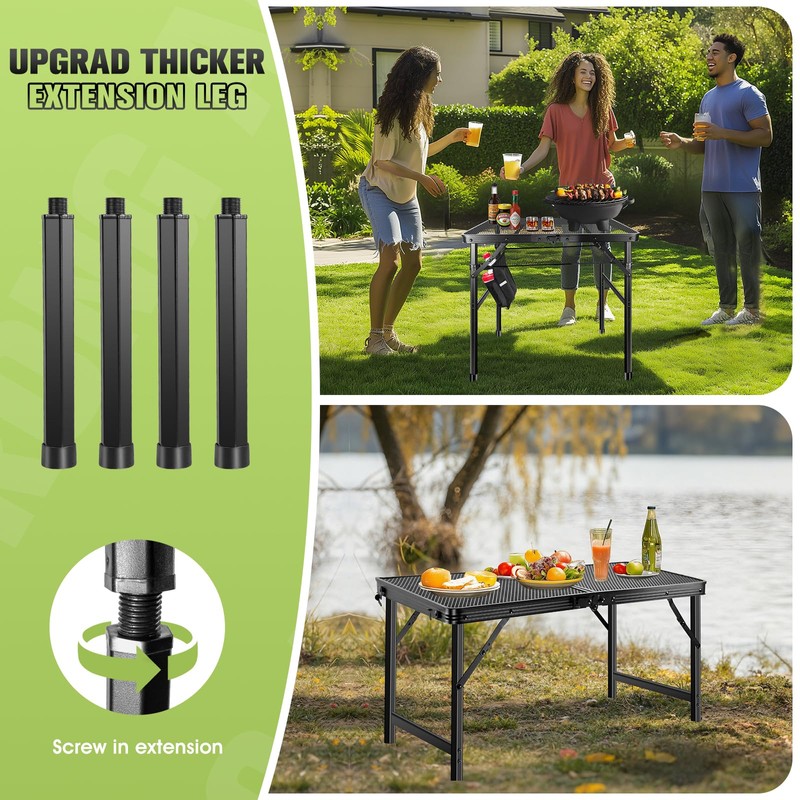 Ciavca Upgraded Folding Grill Table - Metal Portable Camping Table,