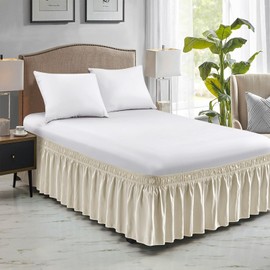 FreshCulture Queen Bed Skirt, Elastic Wrap Around Bed Skirt Queen Size, Bed Skirts for Adjustable Bed, Easy Fit with 15 Inch Drop Length, Hotel Quality Dust Ruffle for Queen Bed (Cream)