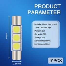 QODOLSI Pack-10 Car 28mm 5050 3SMD LED Light Kit, 180 Degree High Brightness No Glare No Lag Roof Light Makeup Light, 6614F/6612F Plug and Play Energy Saving Bulb, Universal for Most Cars (White)
