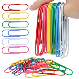Pack of 40 Paper Clips, Colourful, Colourful Paper Clips, Large 100 mm Coloured Paper Clips, Large Jumbo Paper Clips, Large Vinyl Coated Paper Clips, Metal for Office, Papers, Documents, School,