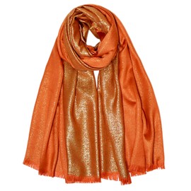 Gragengs Women's Sparkling Metallic Pashmina Shawls and Wraps Long Party Scarf Solid Color Two Tone,Orange/Gold