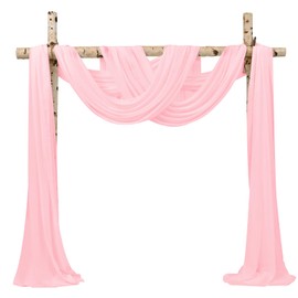 Wedding Arch Draping Fabric 2 Panel 28" x 20Ft Pink Drapes Chiffon Fabric Sheer Backdrop Curtains for Arbor Wedding Ceremony Party Ceiling Decor