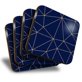 Great Coasters (Set of 4) Square - Geometric Art Deco Retro Drink Glossy Coasters/Tabletop Protection for Any Table Type #3959