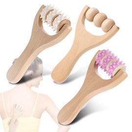 3 Stück Holz Massageroller, Rückenmuskel-Roller, Manuelle Holztherapie-Massagewerkzeuge,Massagegerät mit Griff Faszienrolle, zur Entspannung von Rücken, Bein, Händen, Ganzkörpermuskulatur