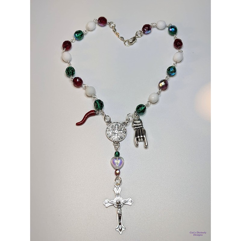 Italian Auto/Car Rosary With Red Horn & Mano Cornuto
