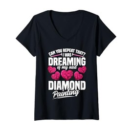 Womens Diamond Painting Kit Crafting Embroidery Diamond Artist V-Neck T-Shirt