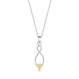 DTPsilver® 925 Sterling Silver, Yellow Gold Plated, Rose Gold Plated or Two-Tone Necklace - Small Celtic Knot Pendant - With or without Chain - Width: 1.2 mm - Adjustable Length: 40 to 45 cm, Sterling