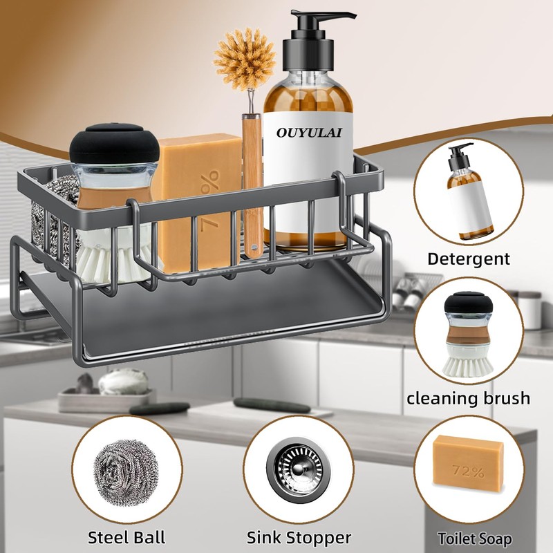 Kitchen Sink Organiser, Sponge Drain Rack Stainless Steel With Self-Draining