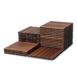 VICTORY RELAX Acacia Wood Flooring Interlocking Deck Tiles for Patio Decor 27 PCS 6 Slats - Waterproof Indoor & Outdoor Decor - Balcony Garden Decking Tile (11,81 * 11,81 * 0,94 Inches) - Brow