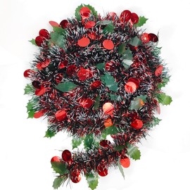 32.8ft Christmas Tinsel with Frosted Tip Leafs and Red Berry,Shinny Metallic Twist Tinsel Garland for Christmas Tree Ceiling Hanging Stairs Decoration Holiday Party Supplies (Red)