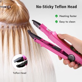 janelove Hair Extensions Iron, Fusion Keratin Hair Extensions Tool with 2 Bags Keratin Glue Granule Beads, Adjustable Temperature 210-390F, US Plug (Pink)