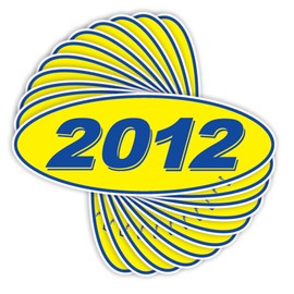 Versa Tags 2012 Oval Model Year Car Dealer Window Stickers Proudly Made in The USA Versa Oval Model Windshield Year Stickers are Blue and Yellow in Color Come Twelve (12) to A Pack
