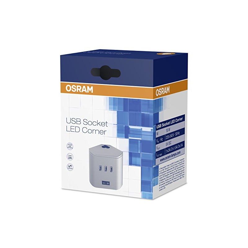 Osram Linear LED Corner USB Socket Under-Cabinet Luminaire, Silver, 8