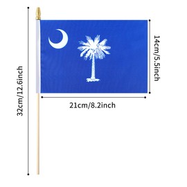 5 Pack South Carolina State Small Mini Wood Hand Held Stick Flag,Suitable For Various Holiday Parties,World Cup,State Decoration School Office Home Decoration.