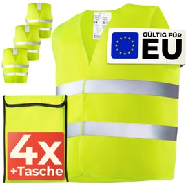 Prowiste 4 High Visibility Vests Car Set with Bag - Valid throughout Europe according to EN ISO 20471 - Highly Reflective Safety Vest - Yellow High Visibility Vest - Car Accessories - Safety Vest
