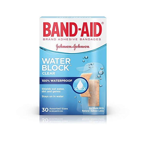 BAND-AID Bandages Water Block Plus Clear Assorted Sizes 30 Each (Pack of 2)
