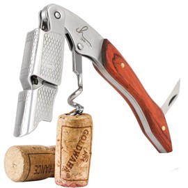 IH Signature, Sacacorchos de Camarero Sumiller Profesional - Acero Inoxidable de alta resistencia, resina multitono Sistema Doble Palanca Amortiguada y Cortador lámina, destapador. (Pakka wood)